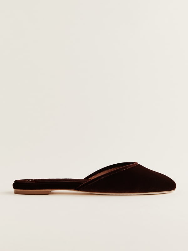 Melly Flat Mule - Dark Cherry Velvet